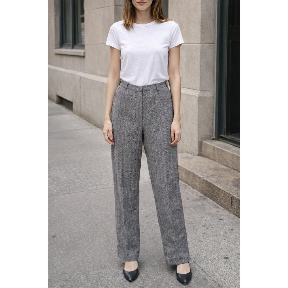 Talbots Dress Pants Women's 12 Wool Herringbone Wide Leg Career Office Old Money